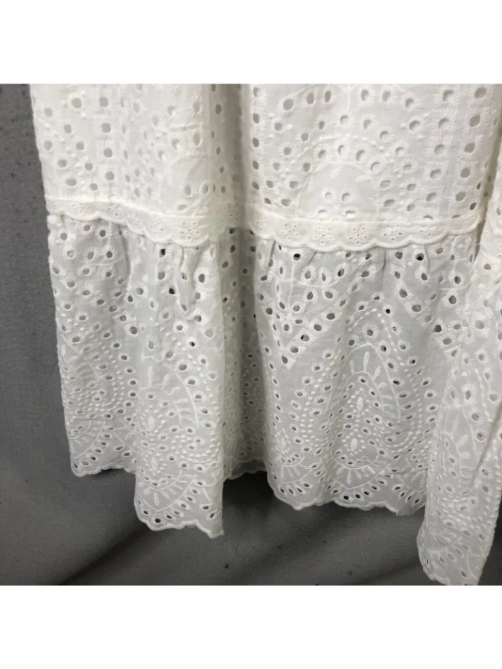 Betsey Johnson Dress Womens S White Eyelet Lace Smocked Midi Puff Sleeve Boho - Picture 8 of 16